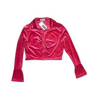 Rebdolls Fushsia Countdown Velvet Collared Button Front Crop Top Sz 1X W…